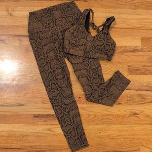 Brown Snake Print Leggings and Sports Bra Set